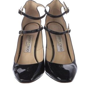 Jimmy Choo Black Patent Leather Double-Strap Ankle Pumps